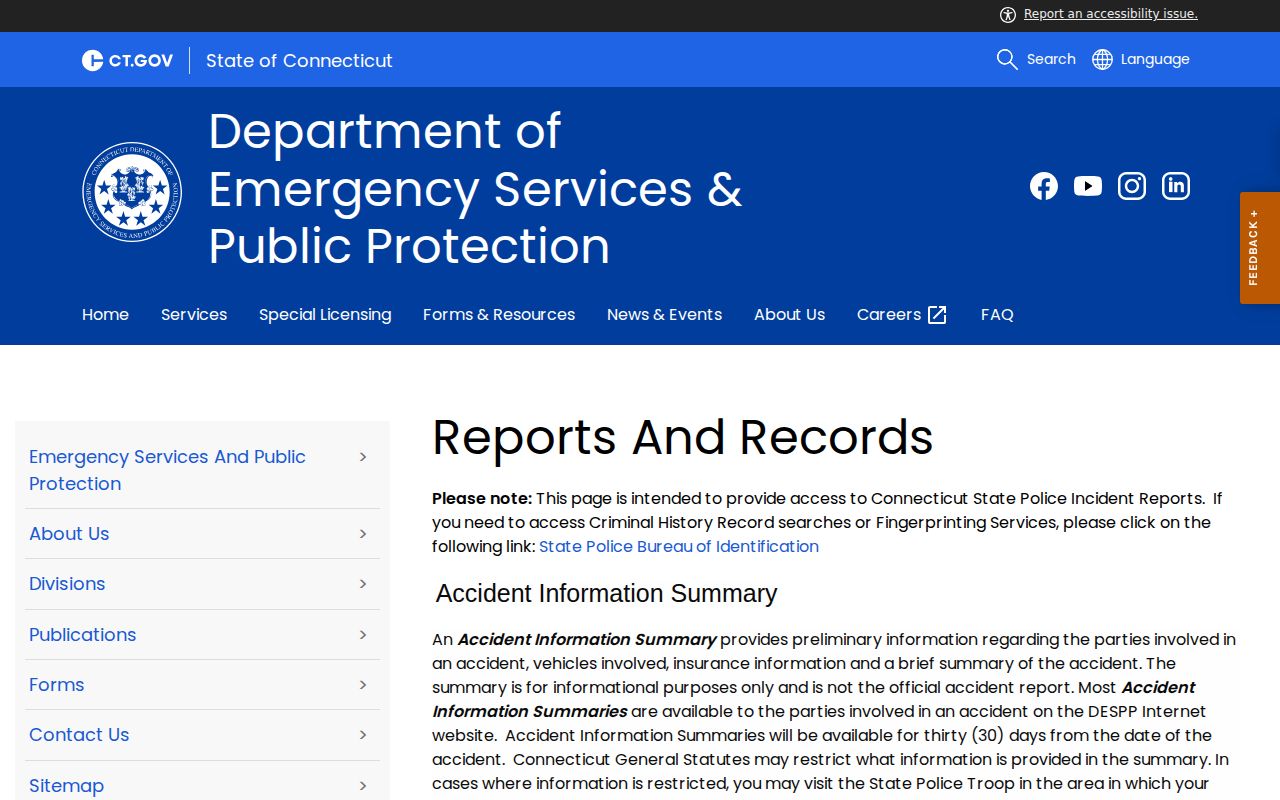 DESPP request interface for Killingly arrest records and booking photos