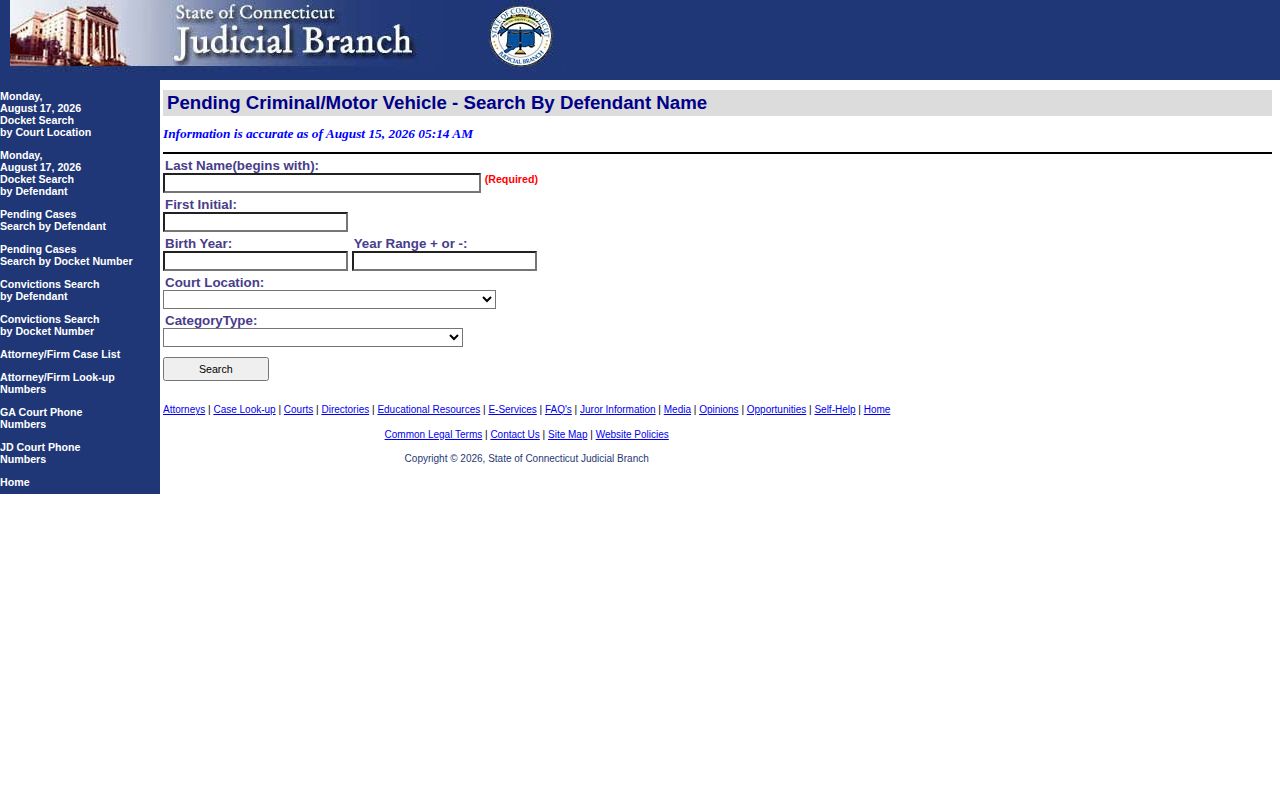 Windham County pending arrest court record search