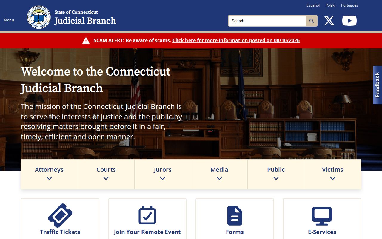Connecticut Judicial Branch entry point for Windham County warrant records